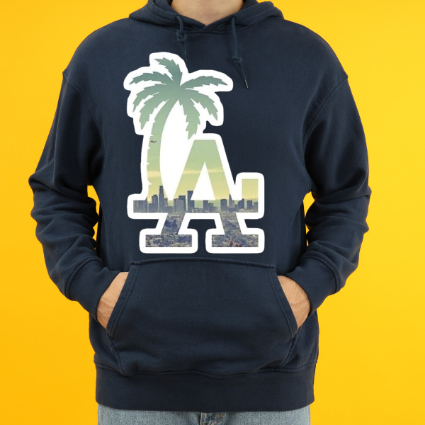 :Men's LA black printed hoodie Men's LA printed hoodie