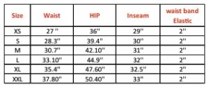 Mens Joggers trousers size chart