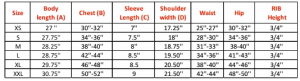 Men's T-shirt size chart